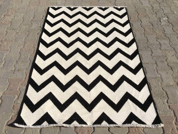 Vintage Makina Siyah Beyaz Kilim 10887  155x230 cm