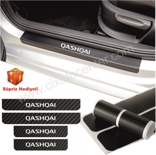 Nissan Qashqai Karbon Kapı Eşiği Sticker (4 Adet) SİYAH