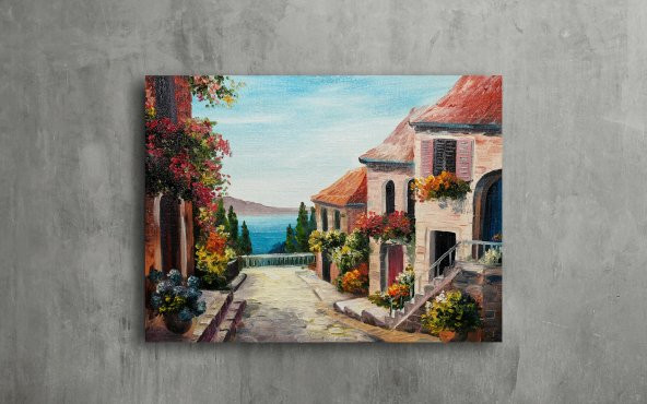 Deniz Kenarında Ev Yağlı Boya Kanvas Tablo - 3