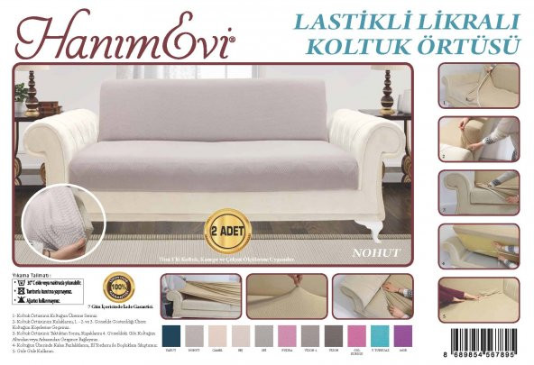 EVNEŞE LASTİKLİ LİKRALI KANEPE ÖRTÜSÜ.ÇANTA İÇİNDE 2 ÜRÜN BULUNUR - 3