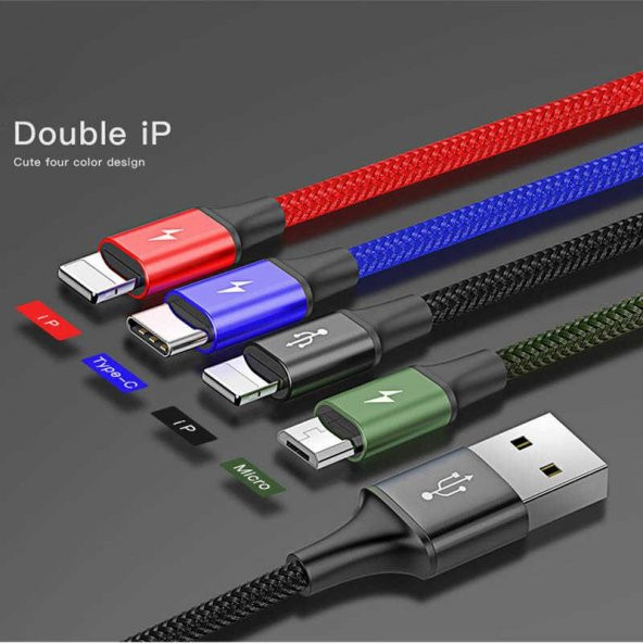 Baseus Fast 4 in 1 Cable Lightning (2)+Micro+Type-c 3.5A 1.2M