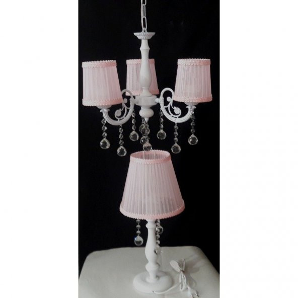 3 lu pembe taşlı avize abajur seti kız çocuk odası yatak odası avizesi