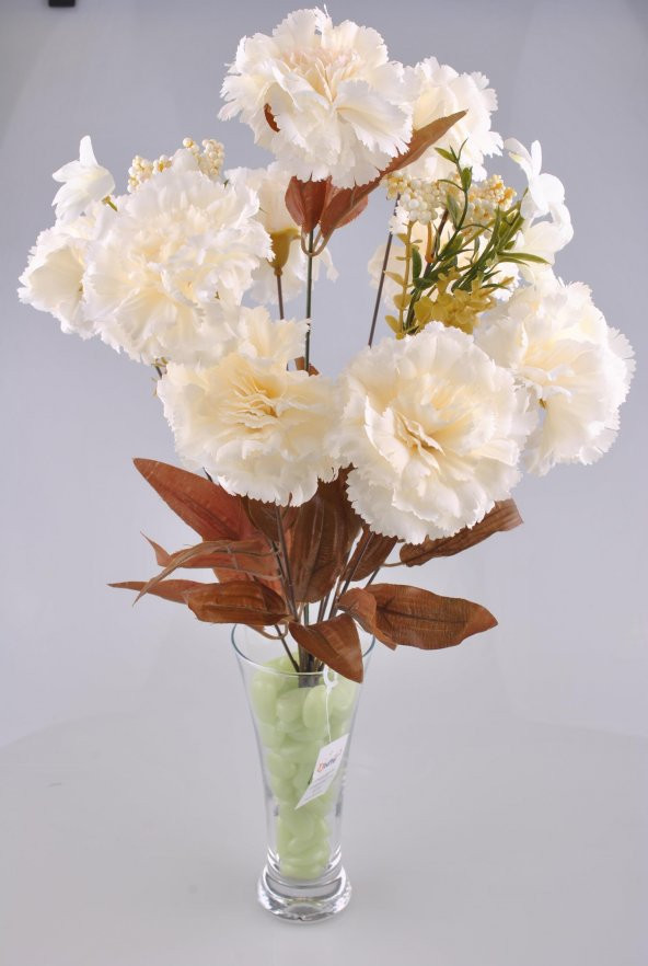11 Dallı 50 cm Karanfil Yapay Çiçek Beyaz-CK002BZ