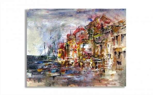 Liman Şehri Yağlı Boya Kanvas Tablo