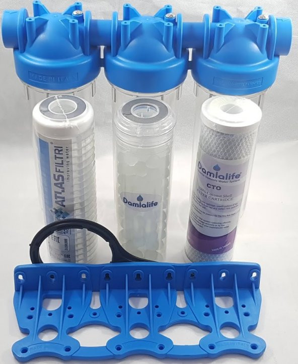 Atlas 10''inç  Housing 3Lü Kuyu Suyu Filtre Bina Girişi Daire Girişi - Resim 2