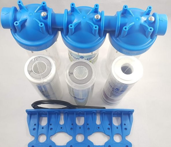 Atlas 10''inç  Housing 3Lü Kuyu Suyu Filtre Bina Girişi Daire Girişi - Resim 3