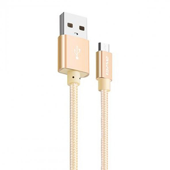 Awei Micro USB Hızlı Şarj ve USB Kablo Metal Örgü 1mt CL-30 Gold