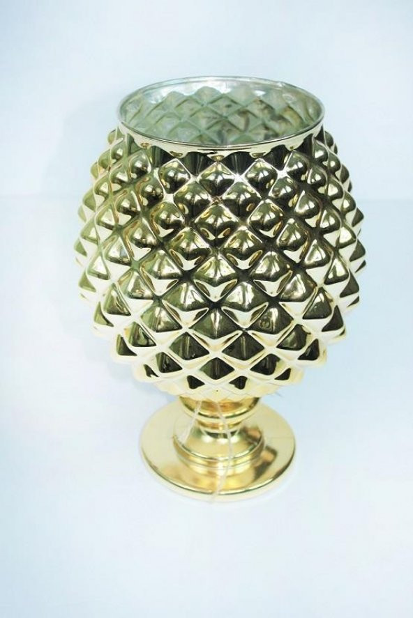 Cam Kabartmalı Dekoratif Altın Renk Vazo 27cm