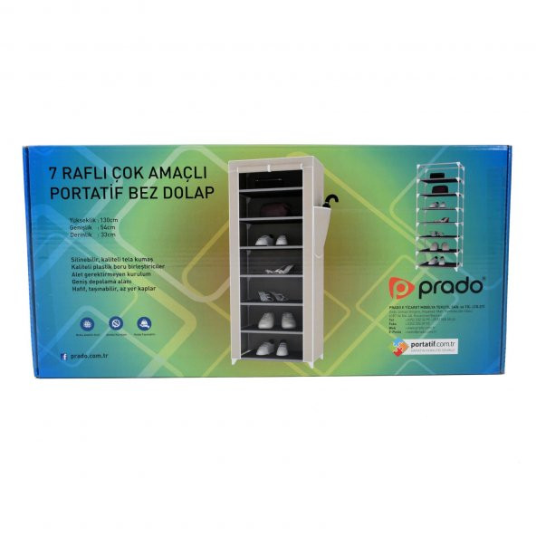 Prado 7 Raflı Çelik Profilli Bez Dolap, Ayakkabılık Tema İstanbul - 6