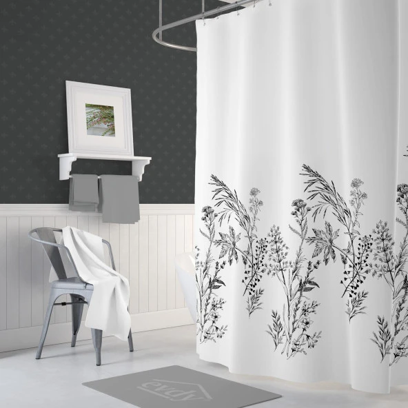 Funda Banyo Duş Perdesi 180x200cm + Perde Halkası