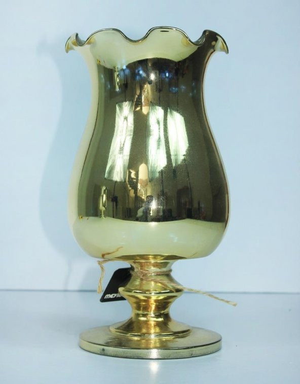 Cam Dekoratif Kıvrımlı Altın Renk Vazo 27 cm