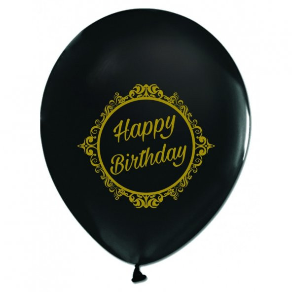 100 adet Kikajoy Gold Elegant Stripe Birthday Baskılı Siyah Balon