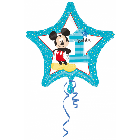 1 adet Kikajoy Mickey Mouse Yıldız Şekilli 1 Yaş Folyo Balon 45cm