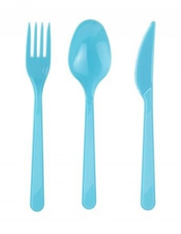 Plastik Çatal, Plastik Kaşık, Plastik Bıçak Set 25er adet Açık Mavi