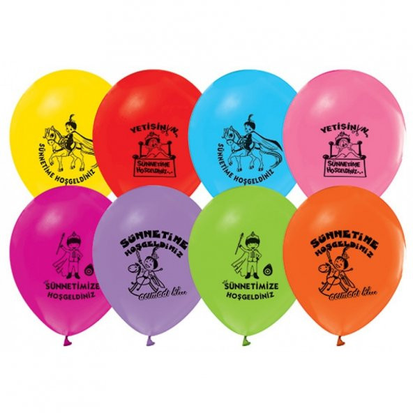 100 adet Sünnet Baskılı Balon + Balon Pompası