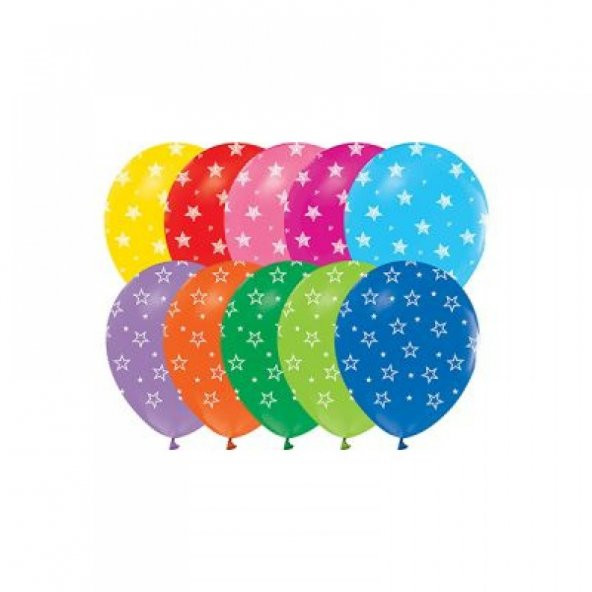 100 adet Çepeçevre Yıldız Baskılı Balon + Balon Pompası