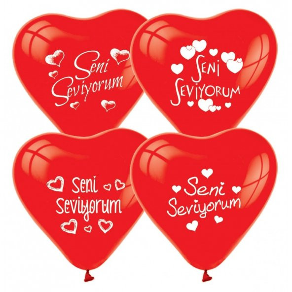 100 adet Seni Seviyorum Baskılı Kırmızı Kalp Balon +Balon Pompası