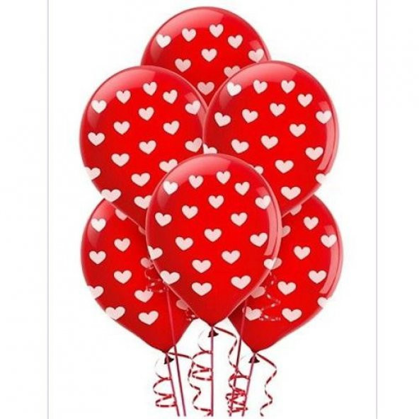 100 adet Çepeçevre Kalpler Baskılı Kırmızı Balon + Balon Pompası