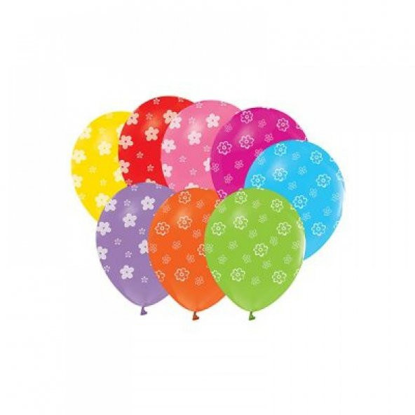 100 adet Çepeçevre Papatya Baskılı Balon + Balon Pompası