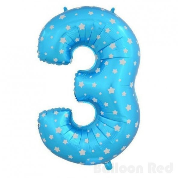 3 Rakamı Mavi Yıldızlı Folyo Balon 40"