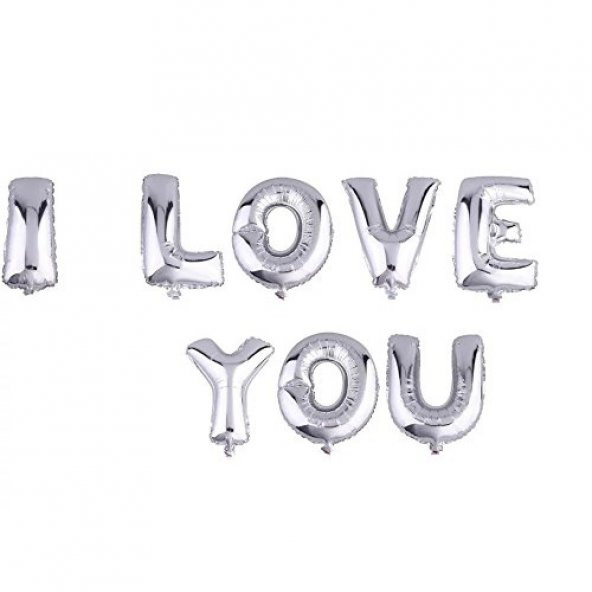 I Love You Yazılı Harf Folyo Balon 16" Gümüş Renk
