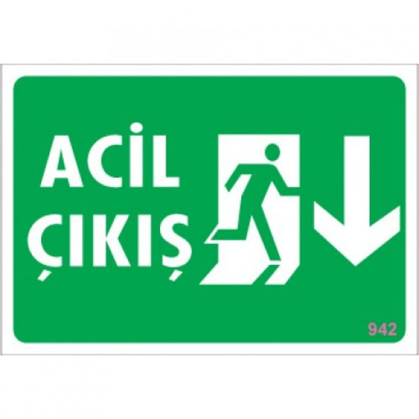 SÖNSAN UYARI LEVHALARI -ACİL ÇIKIŞ   AŞAĞI  PVC 17,5-25 CM