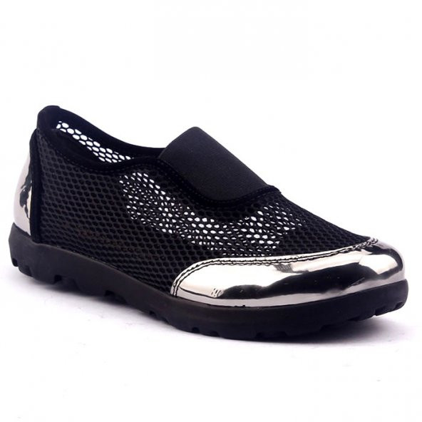 Caprito Y-101 Siyah Günlük File Ayna Platin Yürüyüş Bayan Ayakkabıı
