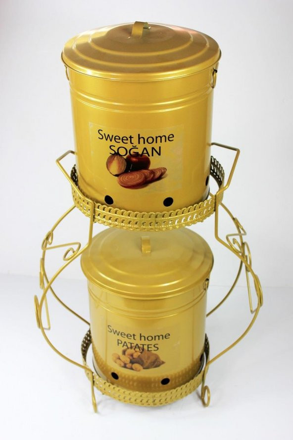 2li Standlı Ferforje Altın Patates Soğan Saklama Kutusu