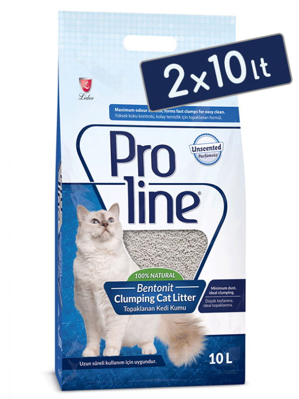 Pro Line Parfümsüz Topaklanan Kedi Kumu 10 Lt (2 Adet)