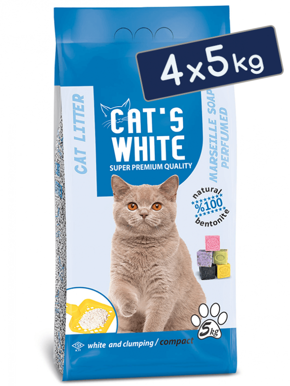 Cats White Marsilya Sabun Kokulu Topaklaşan Doğal Bentonit Kedi Kumu 6 Lt 5 Kg (4 Adet)