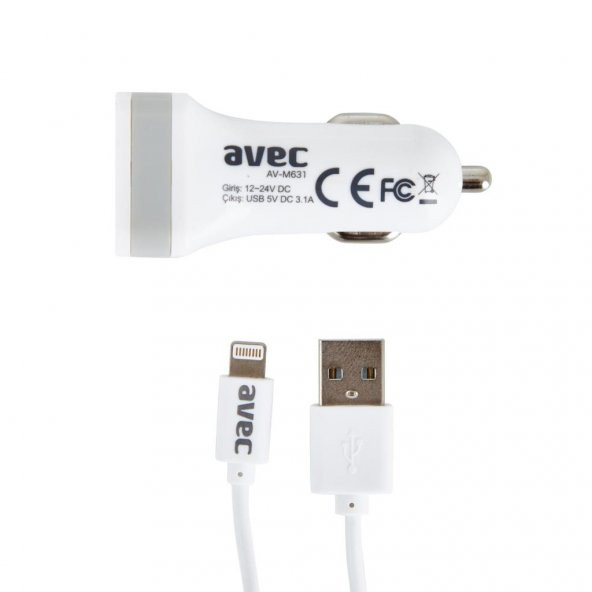 AVEC AV-M631 12V-USB ARAÇ ŞARJ CİHAZI + AV-W106A IP5/IP6 KABLO SE
