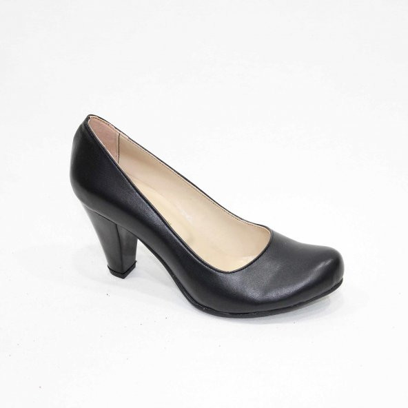 Obucca 1201 Siyah Cilt Alçak Topuklu Ayakkabı