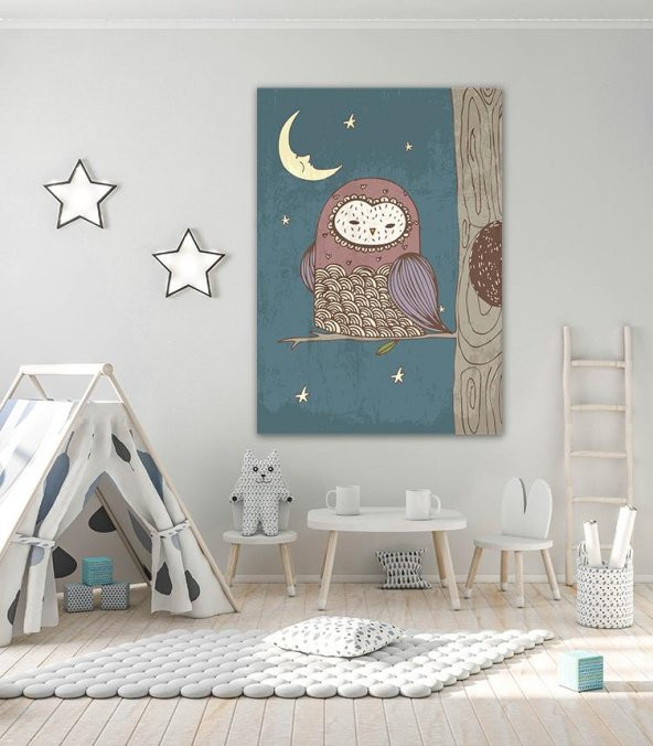 Sevimli Baykuş Çocuk Odası Kanvas Tablo