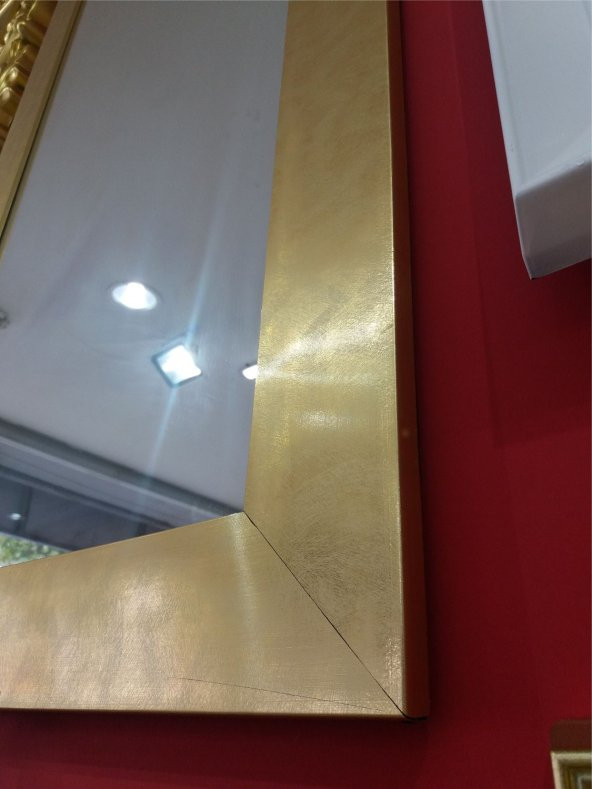 Büyük 124x64cm Altın Yaldız Salon Antre Komodin Etajer Boy Aynası