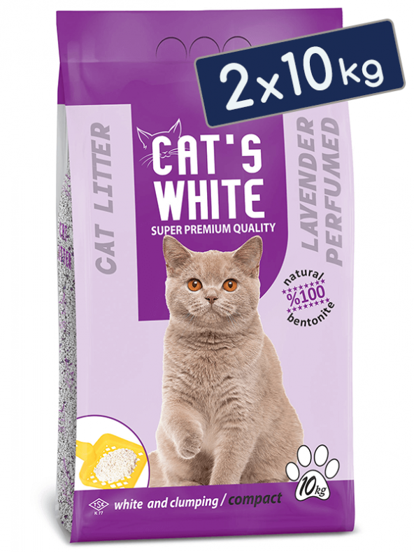 Cats White Lavanta Kokulu Topaklaşan Doğal Bentonit Kedi Kumu 12 Lt 10 Kg (2 Adet)