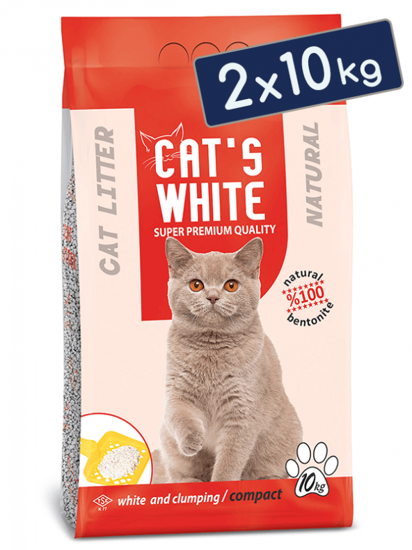 Cats White Kokusuz Topaklaşan Doğal Bentonit Kedi Kumu 12 Lt 10 Kg (2 Adet)