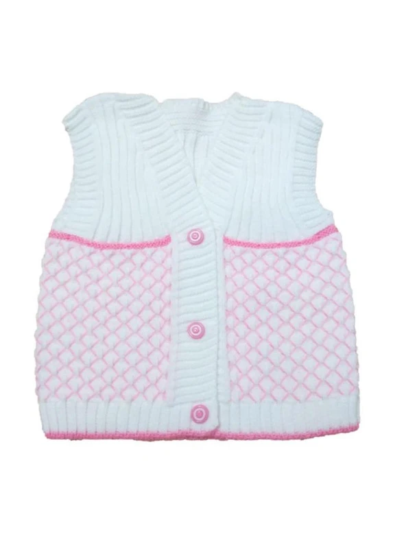 1 Yaş Kız Bebek Kolsuz Yelek Pembe Beyaz Kız Bebek Yelek