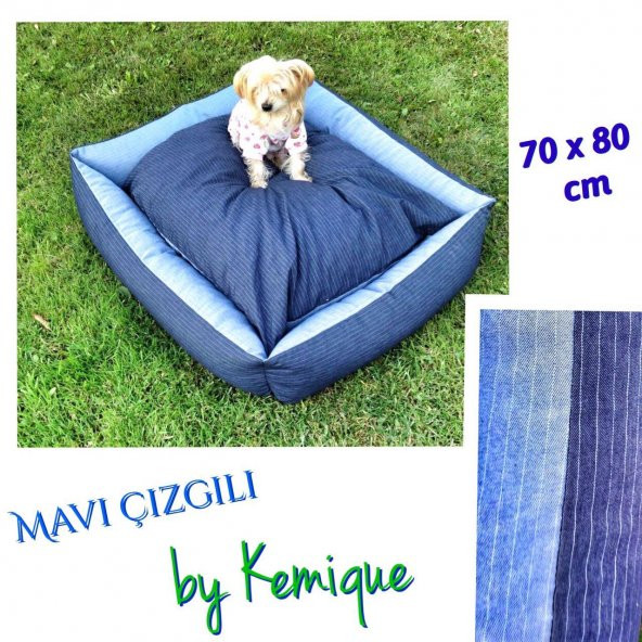 MAVİ ÇİZGİLİ Köpek Yatağı XL Köpek Minderi 80 x 110 cm