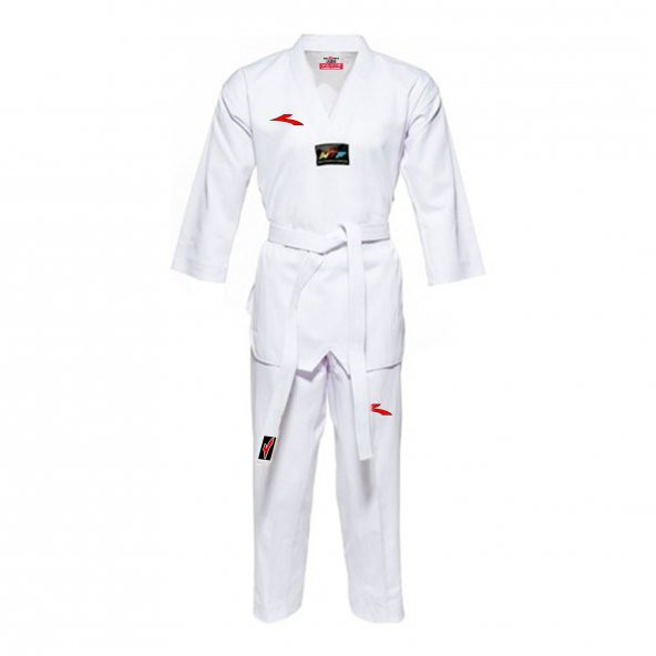 Beyaz Yaka Fitilli Taekwondo Elbisesi ROCK-TBYF