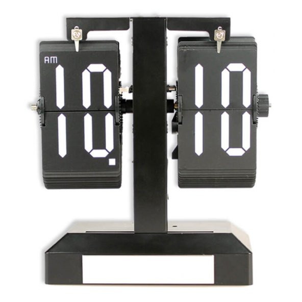 Delta Siyah Yapraklı Çevirmeli Flip Metal Işıklı Masa Saati