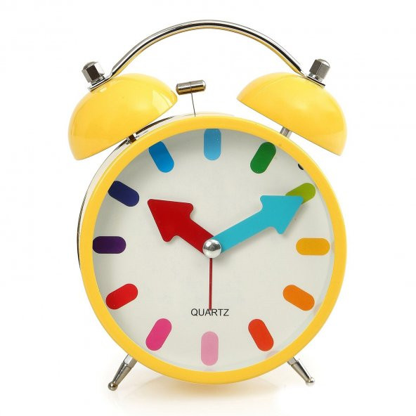 Sarı Renkli Metal Işıklı Zilli Alarmlı Çalar Masa Saati STM166