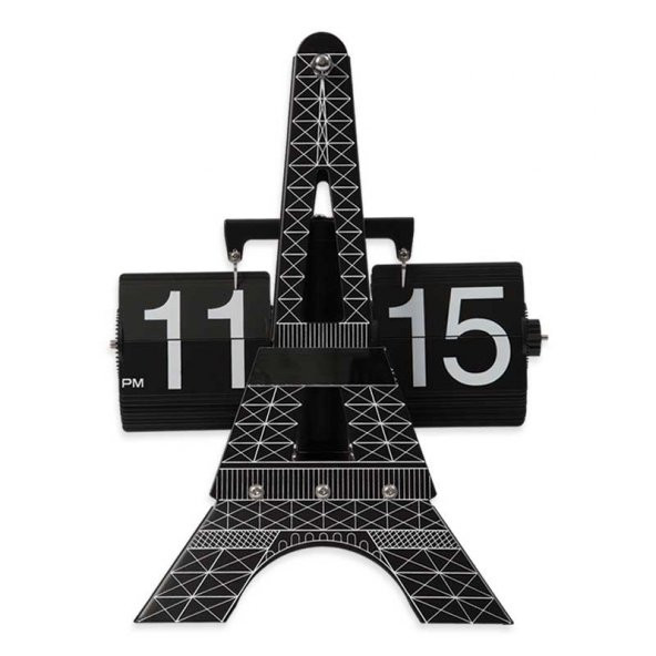 Paris Eyfel Kulesi Yapraklı Çevirmeli Siyah Metal Flip Masa Saati