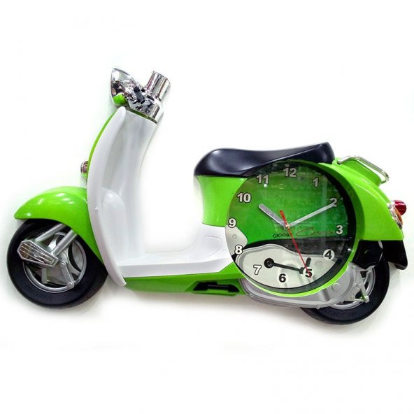 Vespa Dekoratif Klasik Yeşil Scooter Model Motosiklet Duvar Saati