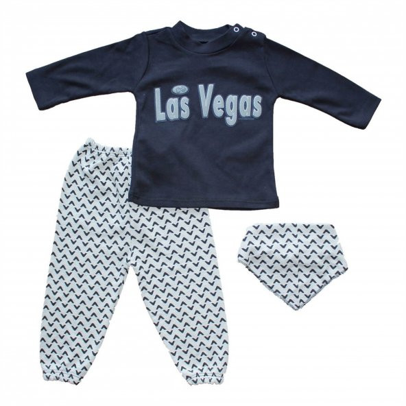 Las Vegas Kabartma Baskılı Fularlı 3lü Erkek Bebek Eşofman Takım