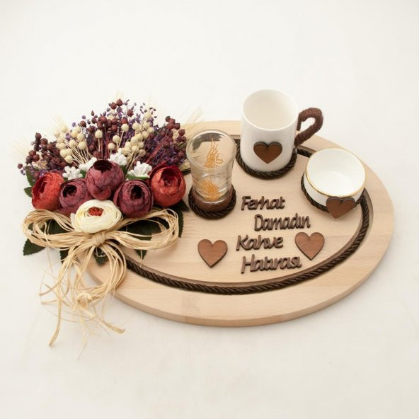 Damat Fincanı Ahşap İsme Özel Oval 4 Renk Seçeneği