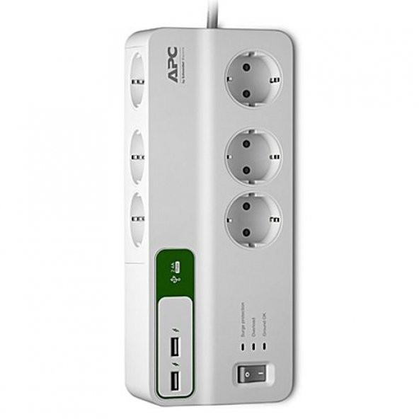 Schneider Electric APC 6'lı 2 USB Girişli Akım Korumalı Priz PM6U-GR