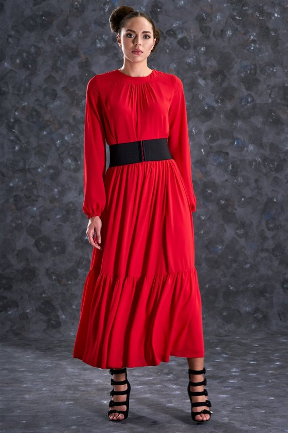Eda Atalay Bohem Elbise-Kırmızı 4908-34