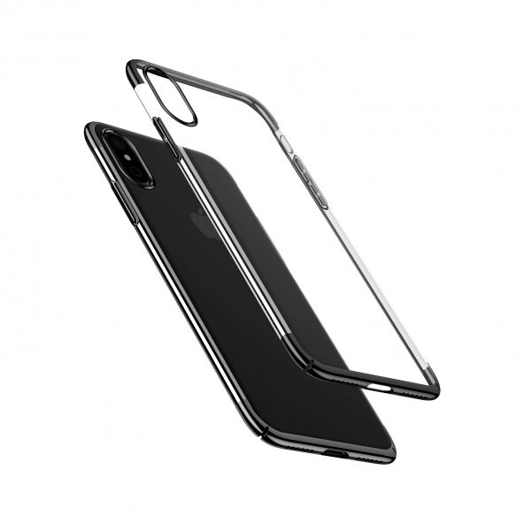 Baseus iPhone X Glitter Serisi Şeffaf Sert Arka Kapak Siyah + Ekran Koruyucu
