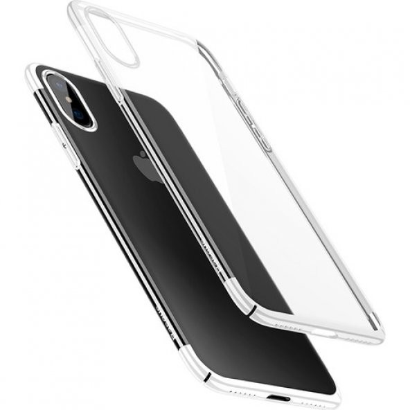 Baseus iPhone X Glitter Serisi Şeffaf Sert Arka Kapak Beyaz + Ekran Koruyucu