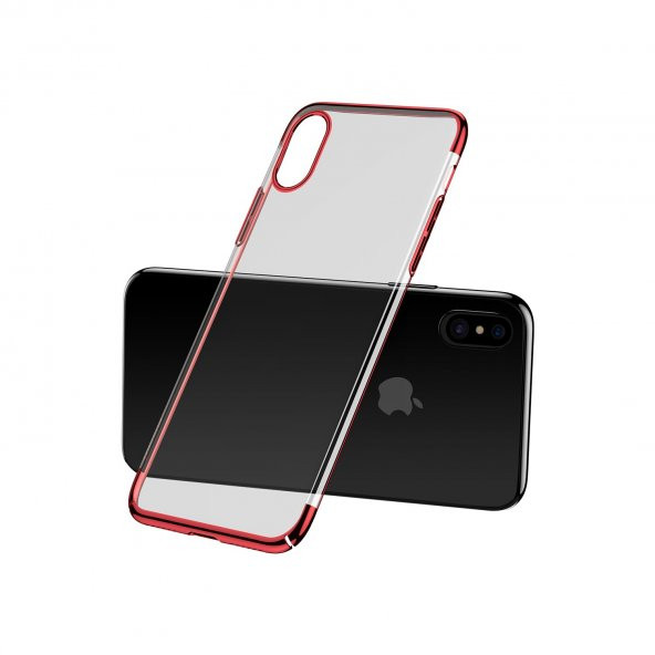 Baseus iPhone X Glitter Serisi Şeffaf Sert Arka Kapak Kırmızı + Ekran Koruyucu - 3